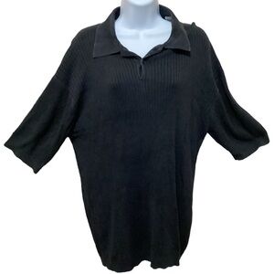Vintage Linea Uomo Women’s Silk Knit Sweater Large Short Sleeve Black Collared